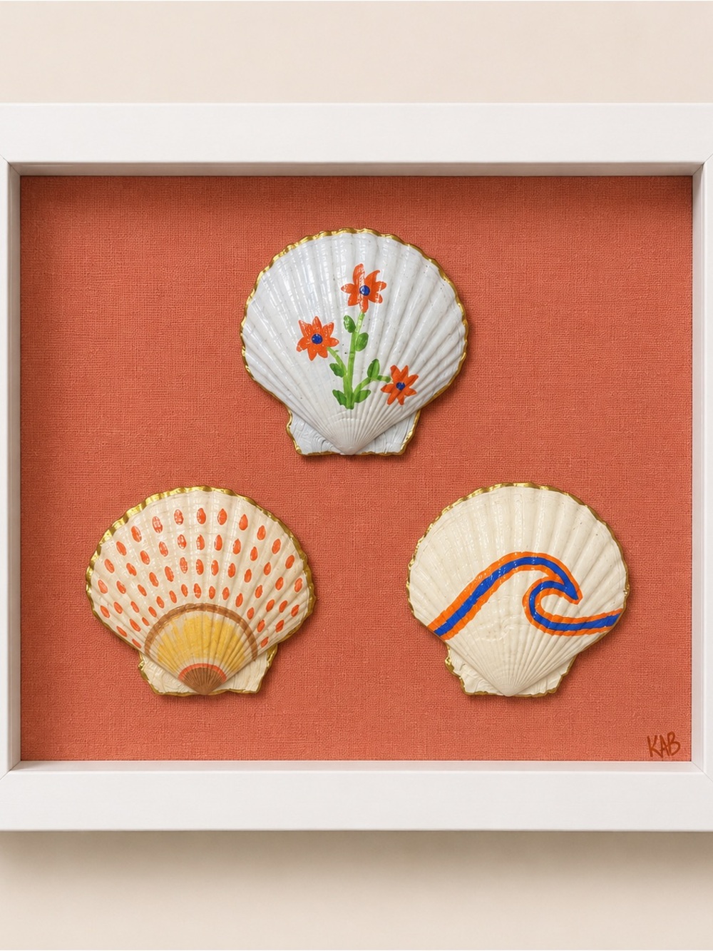 8x8 Hand-Painted Seashell Wall Art - light orange Background